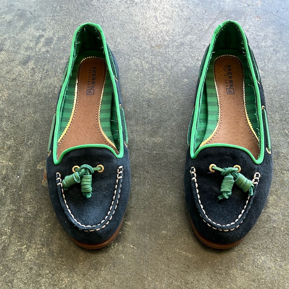 Sperry navy and green flats sz 7